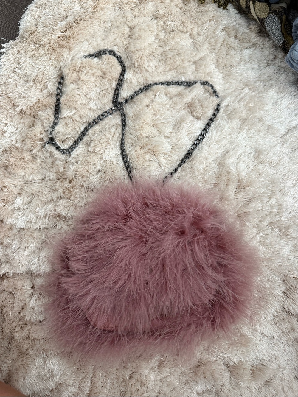 Topshop Mauve Faux Feather Round Crossbody Bag with Chain Strap